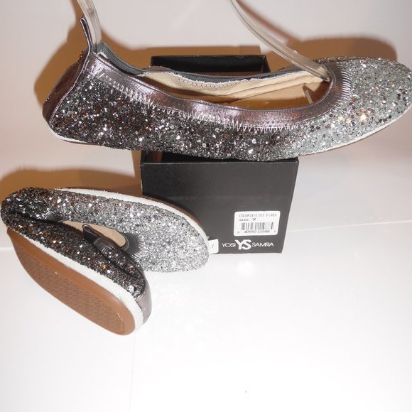 Yosi Samra Oxidized Silver Ombre‎ Glitter Serena Foldable Ballet Flat Shoes 7 - Picture 7 of 16